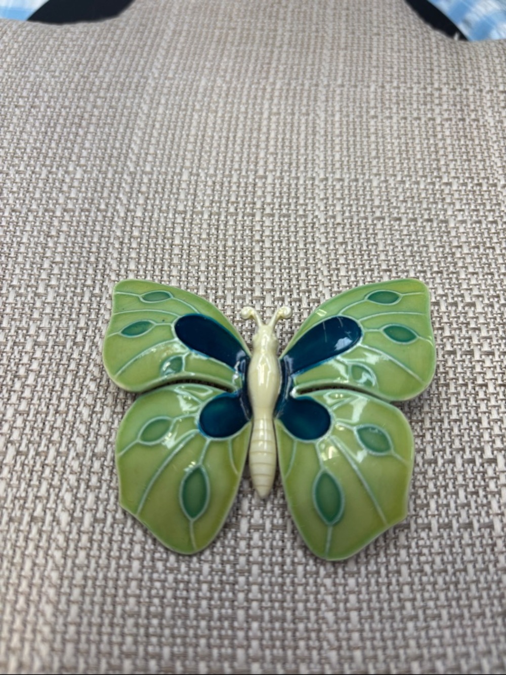 Vintage  Green and Teal Enamel Butterfly Brooch